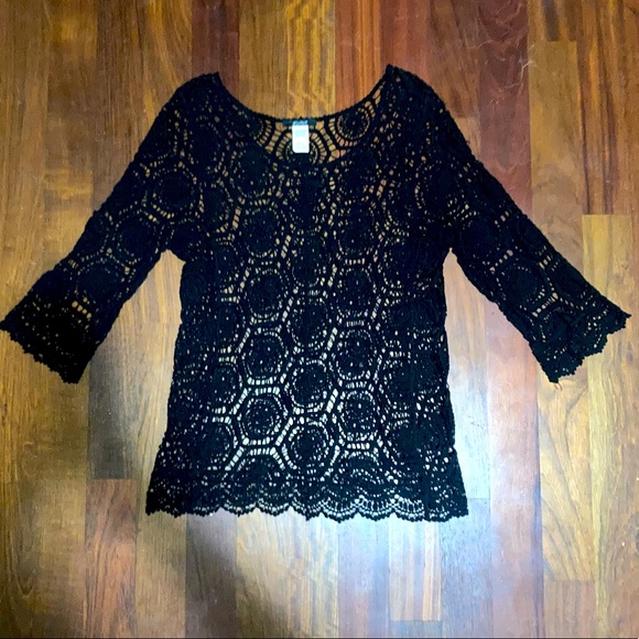 Black Open Knit Crochet Tunic | Delusive - Picture 2 of 3
